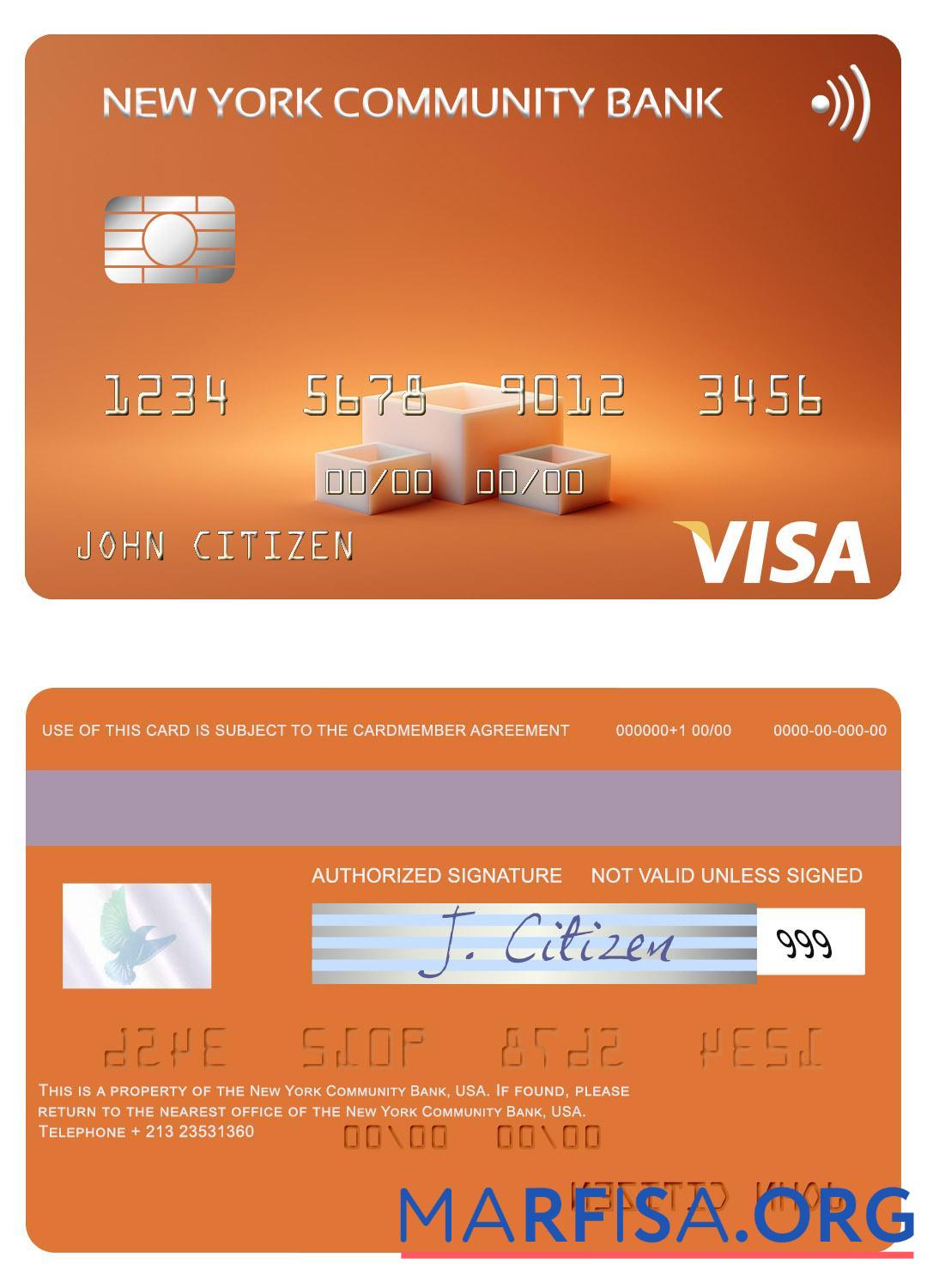 Printable USA New York Community Bank visa card real example